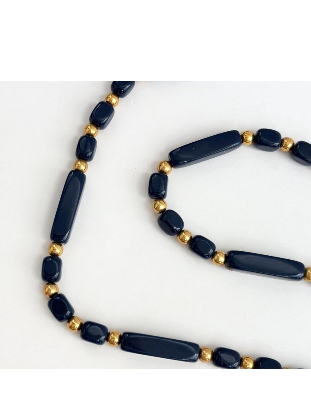 Trifari Blue Beaded & Gold Toned Lucite Vintage Necklace - 32"
